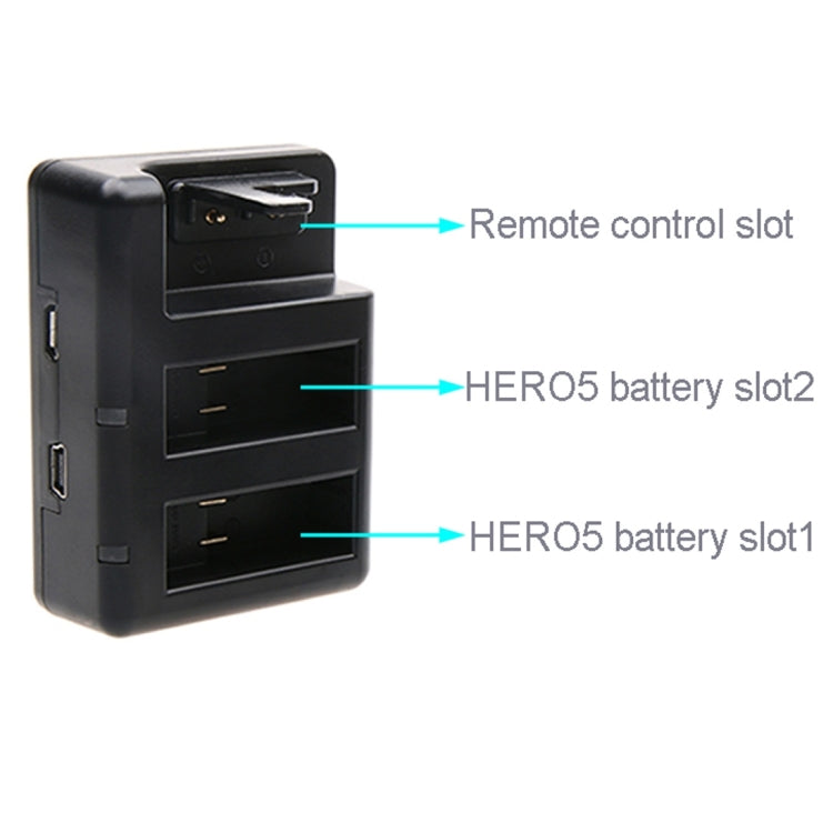 Caricabatterie doppio per batterie + caricatore per telecomando con cavo USB per GoPro HERO7 Black /6 /5 (AHDBT-501), batterie non incluse, Battery+Remote Control Charger