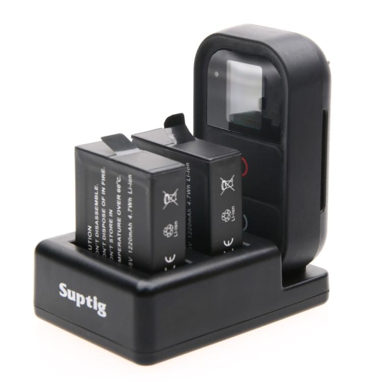 Caricabatterie doppio per batterie + caricatore per telecomando con cavo USB per GoPro HERO7 Black /6 /5 (AHDBT-501), batterie non incluse, Battery+Remote Control Charger