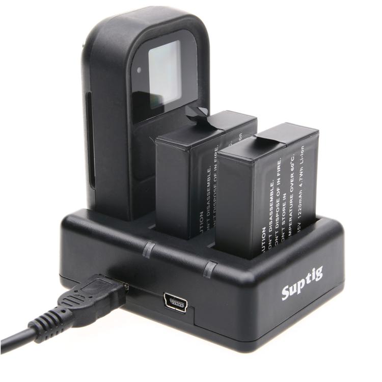 Caricabatterie doppio per batterie + caricatore per telecomando con cavo USB per GoPro HERO7 Black /6 /5 (AHDBT-501), batterie non incluse, Battery+Remote Control Charger