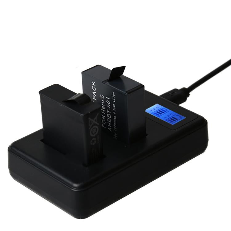 Caricabatterie doppio per schermo LCD AHDBT-501 per GoPro HERO5 con capacità di ricarica del display, For GoPro HERO5