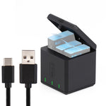 RUIGPRO Scatola caricabatteria tripla con alloggiamento per batterie USB con cavo e indicatore luminoso per GoPro HERO9 Black / HERO10 Black