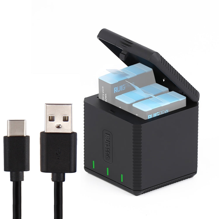 RUIGPRO Scatola caricabatteria tripla con alloggiamento per batterie USB con cavo e indicatore luminoso per GoPro HERO9 Black / HERO10 Black
