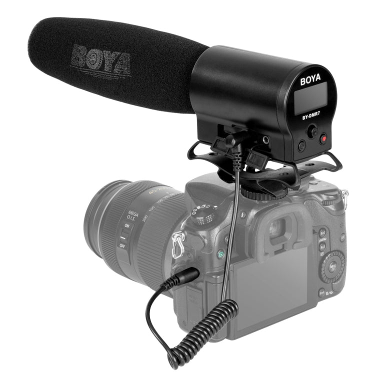 BOYA BY-DMR7 Microfono broadcast a condensatore per fucile con display LCD e registratore flash integrato per fotocamere DSLR e videocamere Canon / Nikon / Sony, BY-DMR7