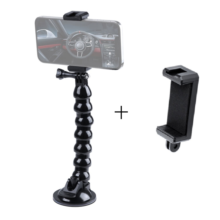 Supporto con morsetto flessibile a ganasce a ventosa estesa con morsetto per telefono con scarpa fredda, Extended Suction Cup Mount with Cold Shoe Phone Clamp