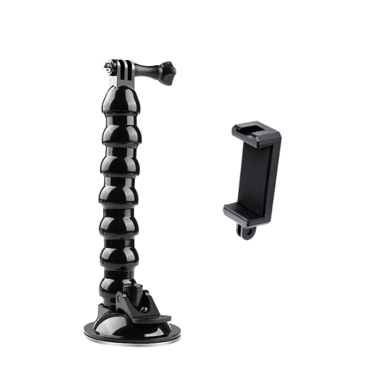 Supporto con morsetto flessibile a ganasce a ventosa estesa con morsetto per telefono con scarpa fredda, Extended Suction Cup Mount with Cold Shoe Phone Clamp