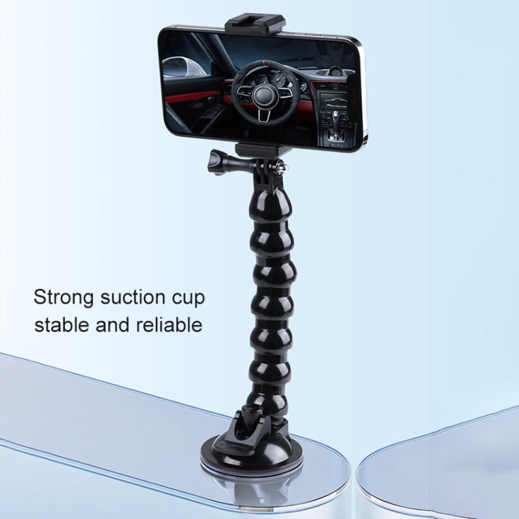 Supporto con morsetto flessibile a ganasce a ventosa estesa con morsetto per telefono con scarpa fredda, Extended Suction Cup Mount with Cold Shoe Phone Clamp