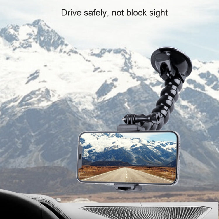 Supporto con morsetto flessibile a ganasce a ventosa estesa con morsetto per telefono con scarpa fredda, Extended Suction Cup Mount with Cold Shoe Phone Clamp
