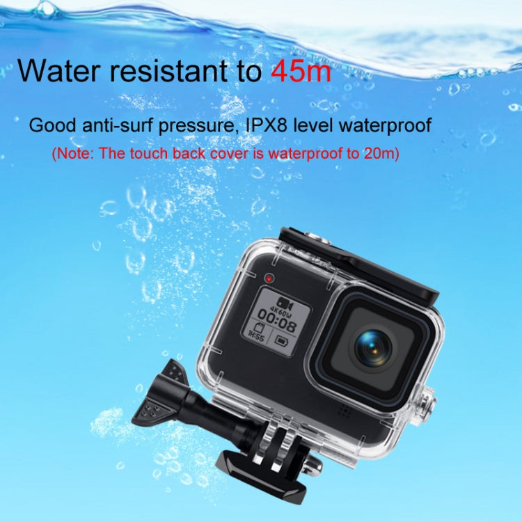 Custodia impermeabile 45 m + cover posteriore touch per GoPro HERO8 Nera, Case + Touch Cover for GoPro8