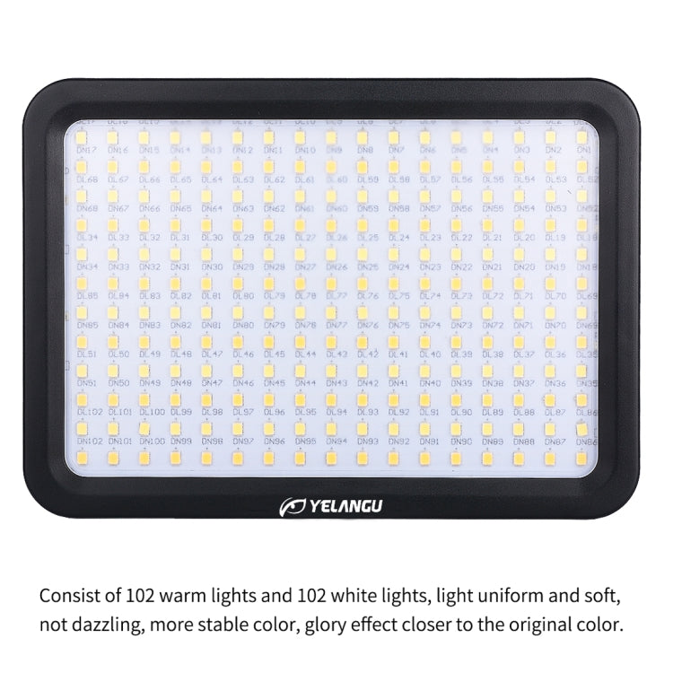 YELANGU YLG0504B 204 LED 1000LM 3300-5600K Luce da studio dimmerabile non polare Luce per video e foto per fotocamere Canon, Nikon, DSLR, 204 LEDs
