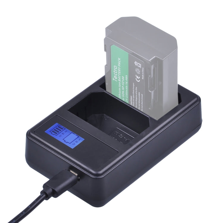 Caricabatteria con display LCD digitale a doppio canale con porta USB per batteria Sony NP-FZ100, compatibile con Sony A9 (ILCE-9), Dual NP-FZ100 Battery