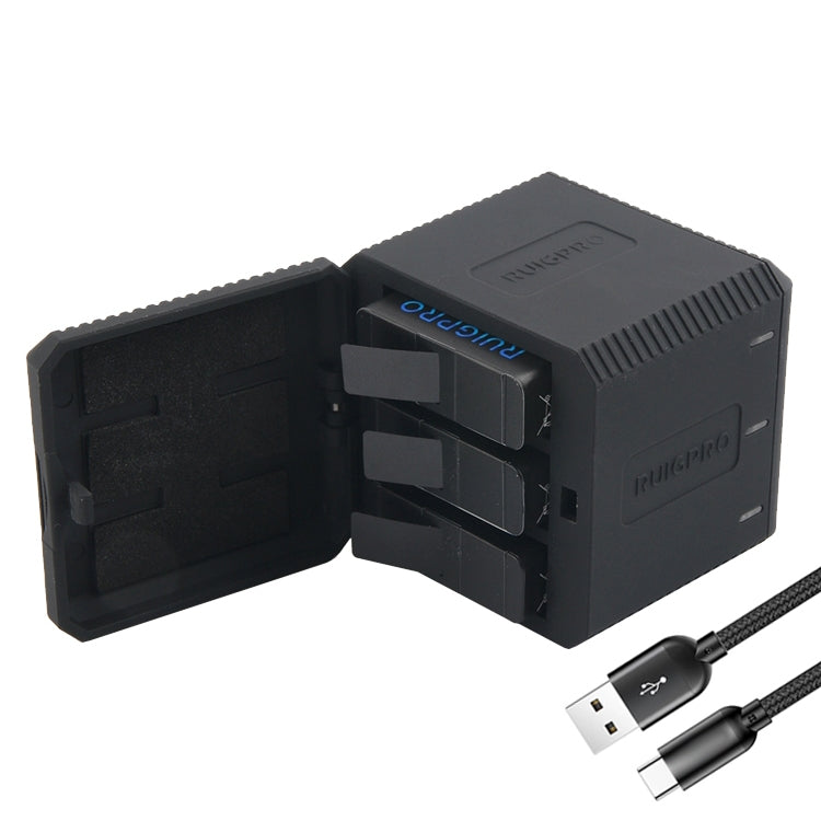 RUIGPRO Scatola caricabatterie con alloggiamento per batterie triple USB con cavo USB e indicatore LED per GoPro HERO6 /5