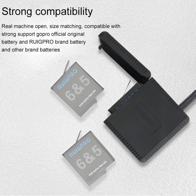 RUIGPRO Scatola caricabatterie con alloggiamento per batterie triple USB con cavo USB e indicatore LED per GoPro HERO6 /5