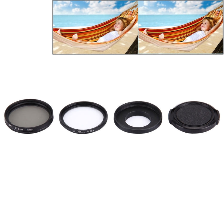 JUNESTAR Filtro obiettivo professionale 4 in 1 da 40,5 mm (CPL + UV) e custodia impermeabile, anello adattatore e cappuccio protettivo per GoPro HERO4 / 3+ / 3 Sport Action Camera, 4 in 1 40.5mm Lens
