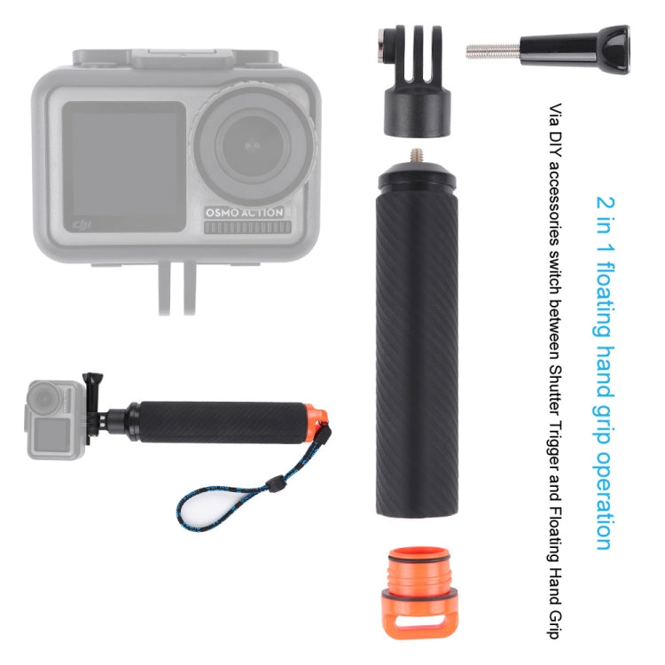 Grilletto dell'otturatore + Stick di galleggiamento per immersione con impugnatura galleggiante con cinturino regolabile anti-smarrimento, vite e chiave per DJI Osmo Action, Shutter Trigger+Hand Grip