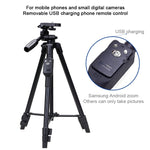 YUNTENG VCT-5208RM Supporto per treppiede con gamba in lega di alluminio e magnesio con telecomando Bluetooth, testa per treppiede e morsetto per telefono per fotocamera reflex e smartphone, altezza: 125 cm, VCT-5208