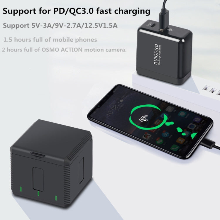 RUIGPRO Scatola caricabatteria tripla per alloggiamento batterie USB con indicatore LED per DJI OSMO Action 1, Charger Box