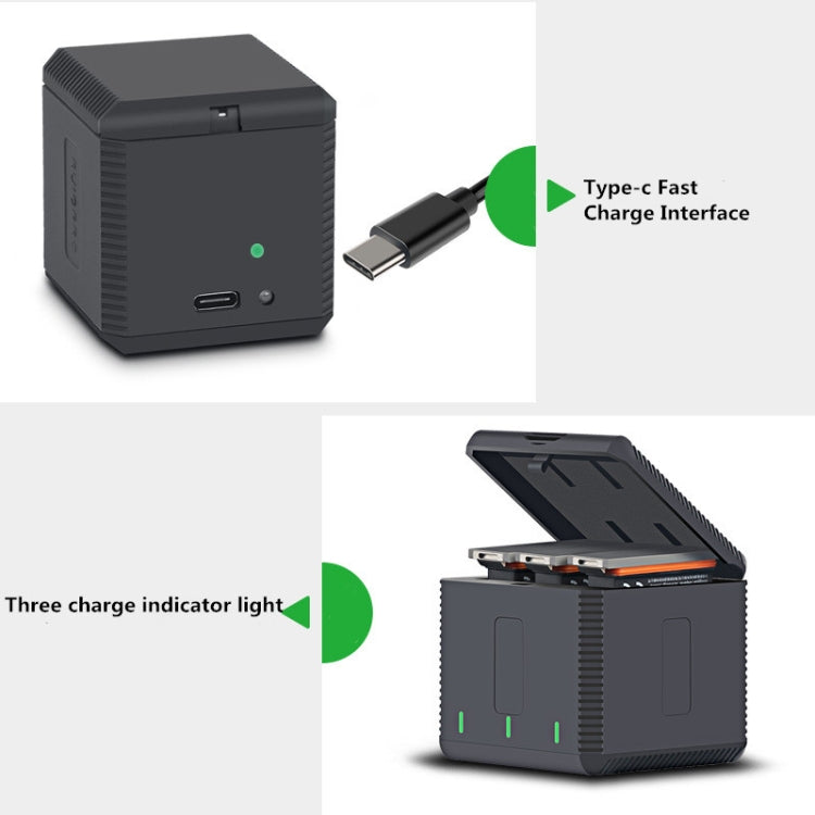 RUIGPRO Scatola caricabatteria tripla per alloggiamento batterie USB con indicatore LED per DJI OSMO Action 1, Charger Box