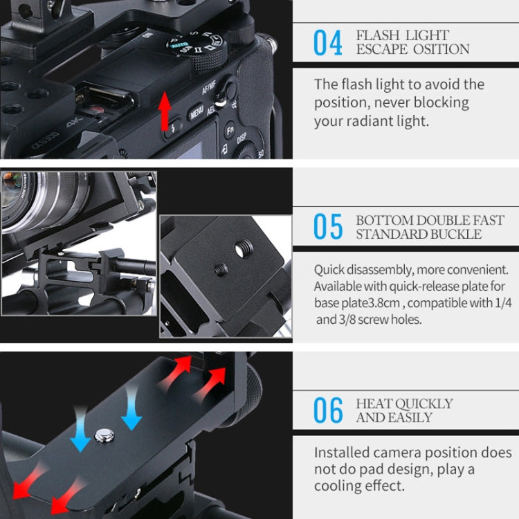 Stabilizzatore gabbia video per fotocamera YELANGU C6 per Sony A6000 / A6300 / A6500 / A6400, Stabilizer