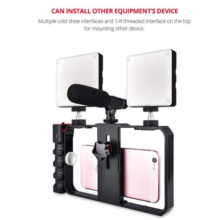 YELANGU YLG0901B Vlogging Trasmissione in diretta Smartphone Gabbia in plastica Video Rig Produzione cinematografica Maniglia stabilizzatrice Staffa per iPhone, Galaxy, Huawei, Xiaomi, HTC, LG, Google e altri smartphone, YLG0901B