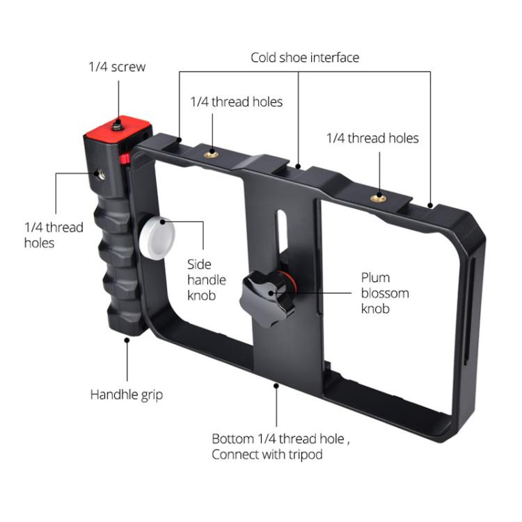 YELANGU YLG0901B Vlogging Trasmissione in diretta Smartphone Gabbia in plastica Video Rig Produzione cinematografica Maniglia stabilizzatrice Staffa per iPhone, Galaxy, Huawei, Xiaomi, HTC, LG, Google e altri smartphone, YLG0901B