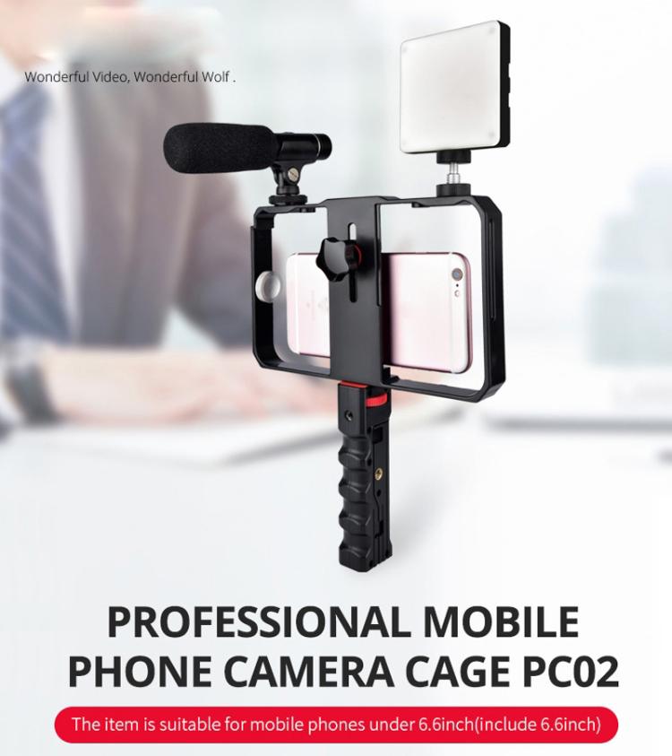 YELANGU YLG0901B Vlogging Trasmissione in diretta Smartphone Gabbia in plastica Video Rig Produzione cinematografica Maniglia stabilizzatrice Staffa per iPhone, Galaxy, Huawei, Xiaomi, HTC, LG, Google e altri smartphone, YLG0901B