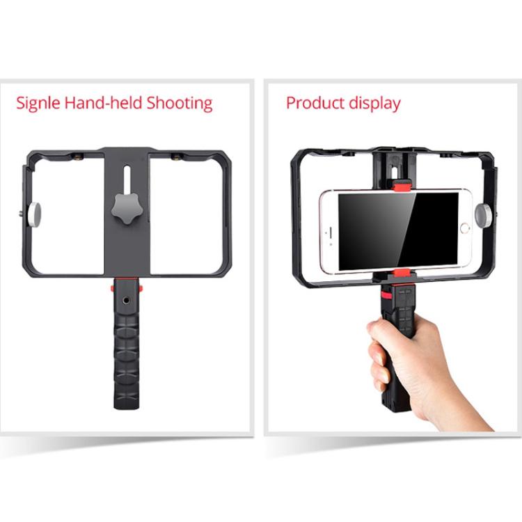 YELANGU YLG0901B Vlogging Trasmissione in diretta Smartphone Gabbia in plastica Video Rig Produzione cinematografica Maniglia stabilizzatrice Staffa per iPhone, Galaxy, Huawei, Xiaomi, HTC, LG, Google e altri smartphone, YLG0901B