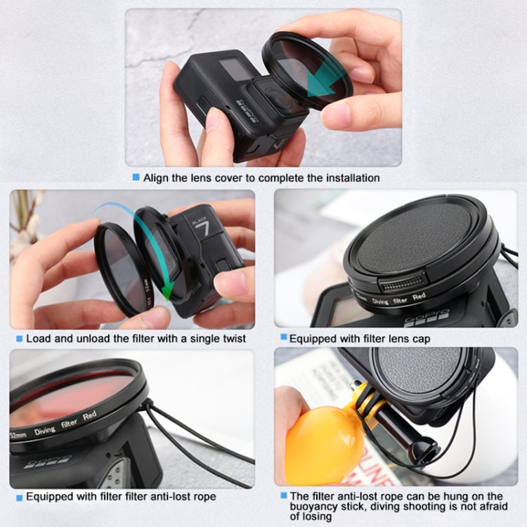 RUIGPRO per GoPro HERO 7/6/5 Professional 52mm 10X Filtro per obiettivo Close-up con anello adattatore filtro e copriobiettivo, 10X Close-up Lens