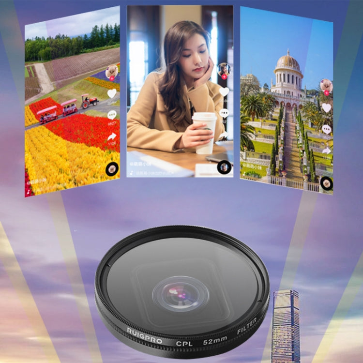 RUIGPRO per GoPro HERO 7/6/5 Filtro obiettivo CPL professionale da 52 mm con anello adattatore filtro e copriobiettivo, CPL Lens