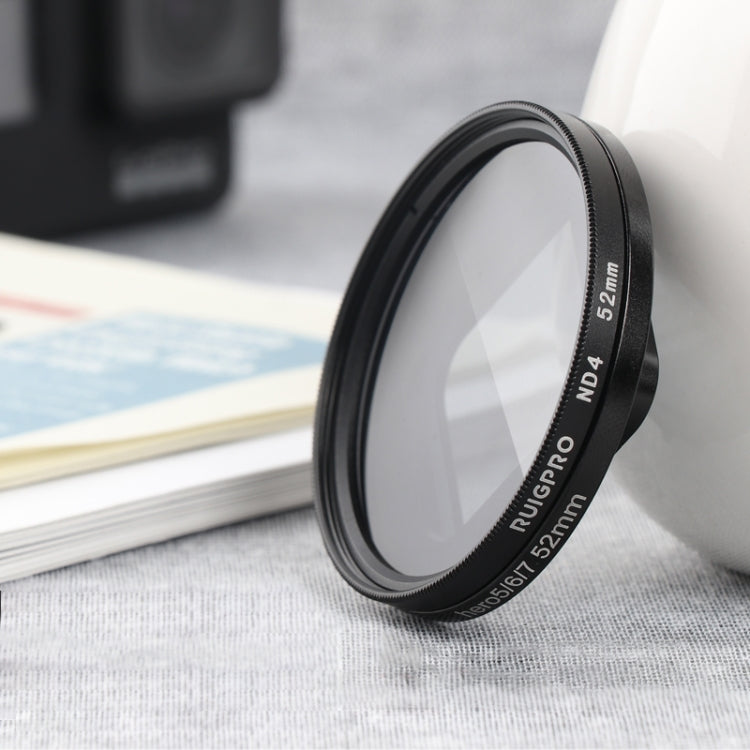 RUIGPRO per GoPro HERO 7/6/5 Filtro obiettivo professionale ND4 da 52 mm con anello adattatore filtro e copriobiettivo, ND4 Lens