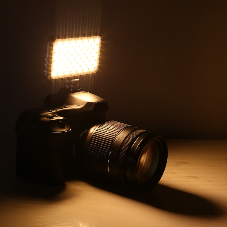 LED-013 Luce tascabile da 112 LED professionale per vlogging, fotografia, video e studio fotografico con display OLED e supporto adattatore per slitta fredda per fotocamere DSLR Canon/Nikon, 112 LED