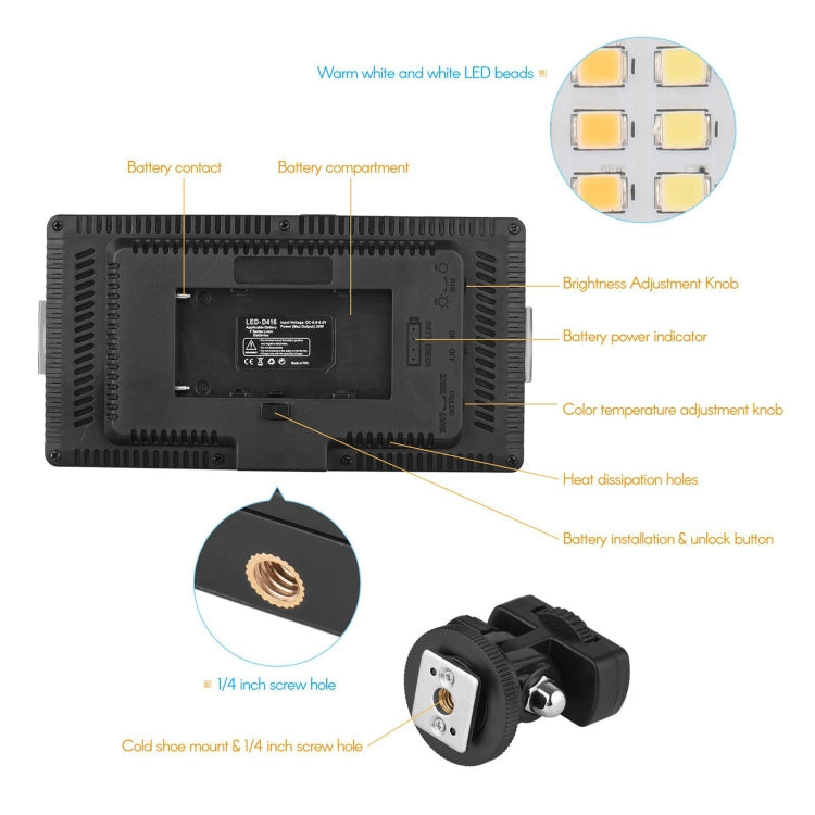 LED01 416 LED 3600LM Luce professionale per vlogging, fotografia, video e studio fotografico per fotocamere DSLR Canon/Nikon, 416 LED