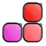 Kit filtri per lenti subacquee con alloggiamento quadrato a 3 colori rosa viola rosso per GoPro HERO8 Custodia impermeabile originale nera, 3 Color