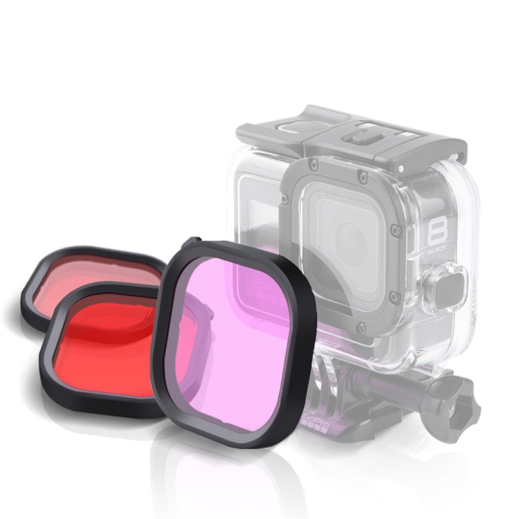 Kit filtri per lenti subacquee con alloggiamento quadrato a 3 colori rosa viola rosso per GoPro HERO8 Custodia impermeabile originale nera, 3 Color