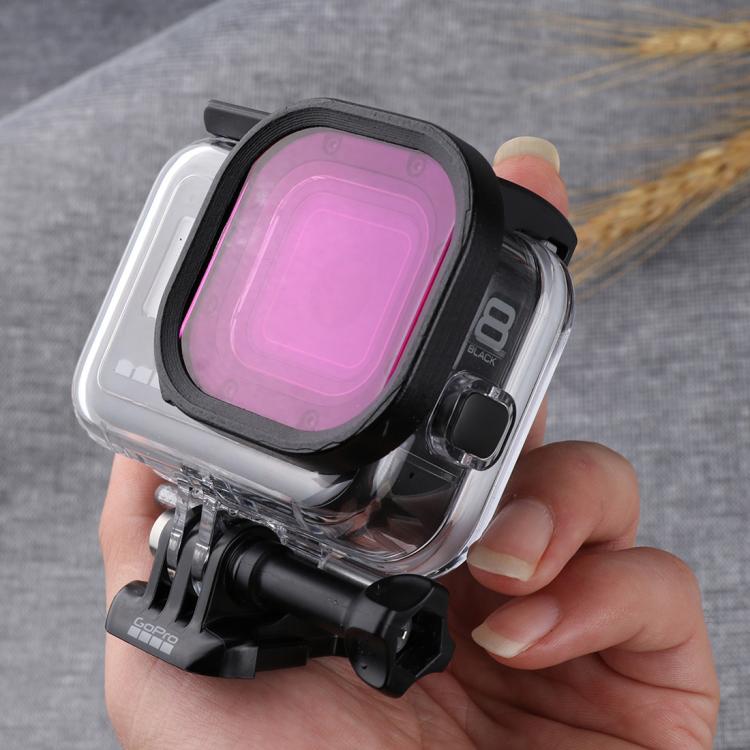 Kit filtri per lenti subacquee con alloggiamento quadrato a 3 colori rosa viola rosso per GoPro HERO8 Custodia impermeabile originale nera, 3 Color