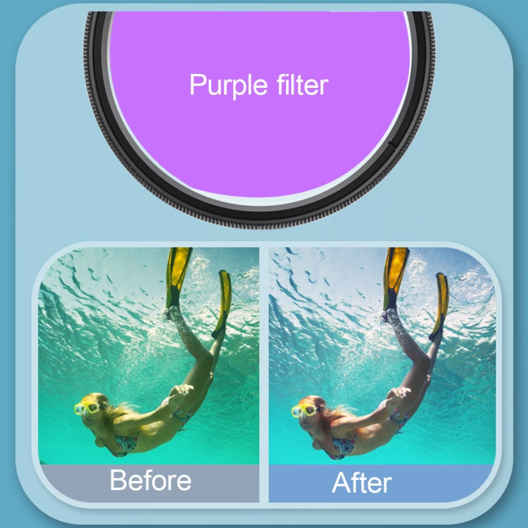 RUIGPRO per GoPro HERO8 Professional 58mm Colore Custodia per immersione Filtro per obiettivo + Custodia per immersione Custodia impermeabile con Anello adattatore per filtro e Copriobiettivo