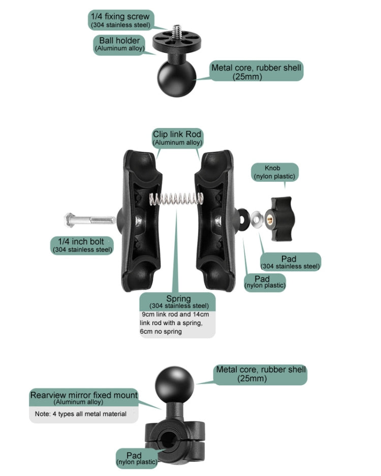 Supporto fisso per moto con biella M10 da 9 cm con adattatore per treppiede e vite per GoPro Hero11 Nero / HERO10 Nero /9 Nero /8 Nero /7 /6 /5 /5 Sessione /4 Sessione /4 /3+ /3 /2 /1,DJI Osmo Action e altre action camera, M10 9cm Connecting Rod Holder