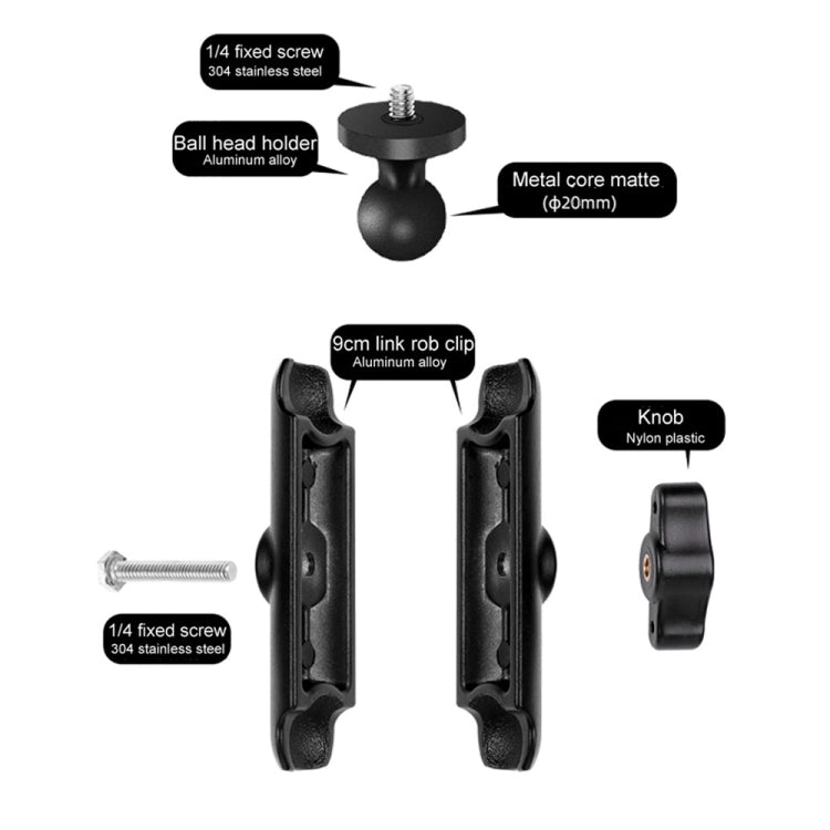 Biella da 9 cm Testa a sfera da 20 mm Supporto fisso per specchietto retrovisore per moto con adattatore per treppiede e vite per GoPro Hero11 Nero / HERO10 Nero /9 Nero /8 Nero /7 /6 /5 /5 Sessione /4 Sessione /4 /3+ /3 /2/1, DJI Osmo Action e altre a...