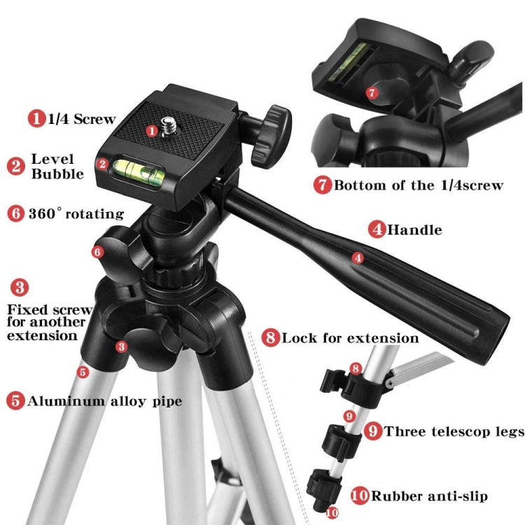 3120 Treppiede per trasmissione dal vivo Gambe pieghevoli a 4 sezioni Supporto per treppiede in lega di alluminio con testa tridimensionale a forma di U per DSLR e fotocamera digitale, altezza regolabile: 34-103 cm, 3120 Silver, 3120 Black
