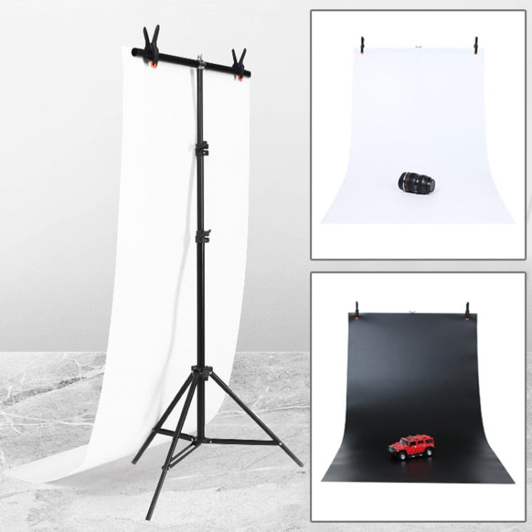Kit di supporto per fondale per studio fotografico a forma di T da 70 x 200 cm, supporto per fondale, con fondali neri/bianchi da 70 x 140 cm., 70x200cm with Backdrops