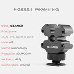 YELANGU YLG0601A A68 Adattatore per montaggio su slitta fredda a 3 teste Microfono Staffa di supporto in metallo per luce flash, YELANGU A68 3-Head Cold Shoe