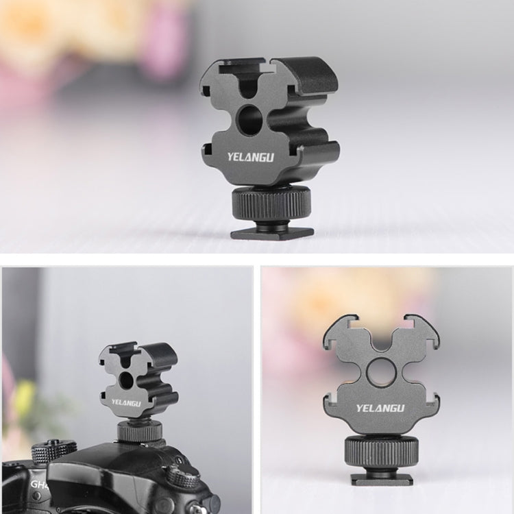 YELANGU YLG0601A A68 Adattatore per montaggio su slitta fredda a 3 teste Microfono Staffa di supporto in metallo per luce flash, YELANGU A68 3-Head Cold Shoe