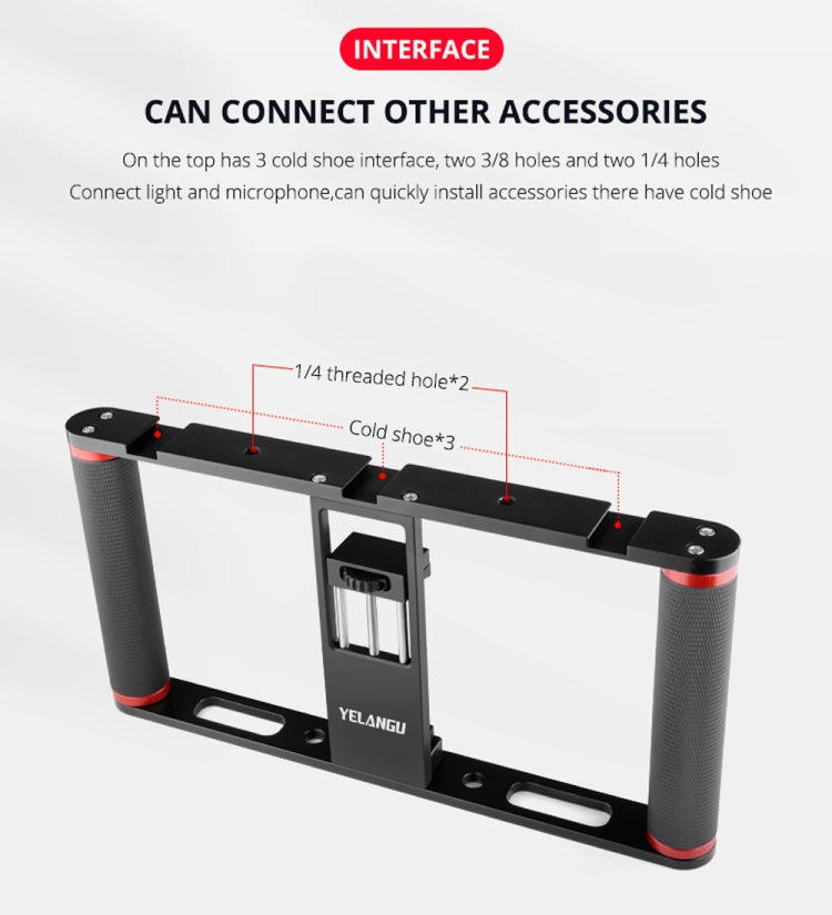 YELANGU PC05 YLG0909B Vlogging Live Broadcast Smartphone Metal Cage Video Rig Filmmaking Stabilizing Handle Bracket for iPhone, Galaxy, Huawei, Xiaomi, HTC, LG, Google and other smartphones, YLG0909B