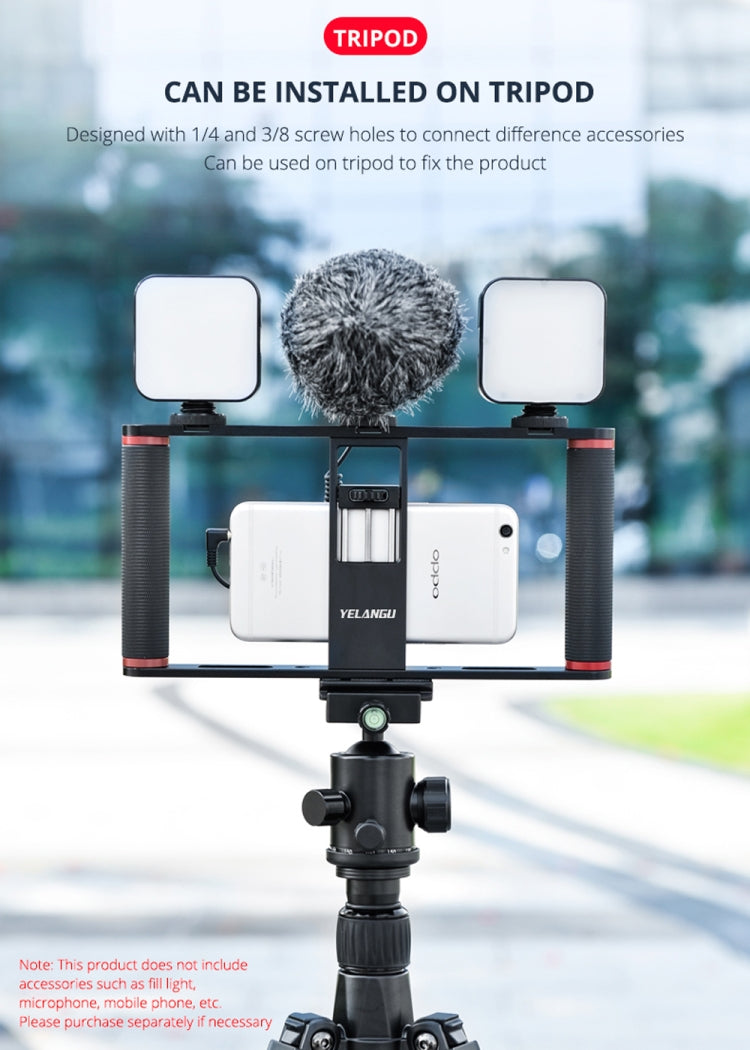 YELANGU PC05 YLG0909B Vlogging Trasmissione in diretta Smartphone Gabbia metallica Video Rig Produzione cinematografica Maniglia stabilizzatrice Staffa per iPhone, Galaxy, Huawei, Xiaomi, HTC, LG, Google e altri smartphone, YLG0909B