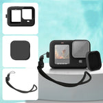 Per GoPro HERO10 Black / HERO9 Black Custodia protettiva in silicone con cinturino da polso e copriobiettivo, For GoPro HERO10 Black