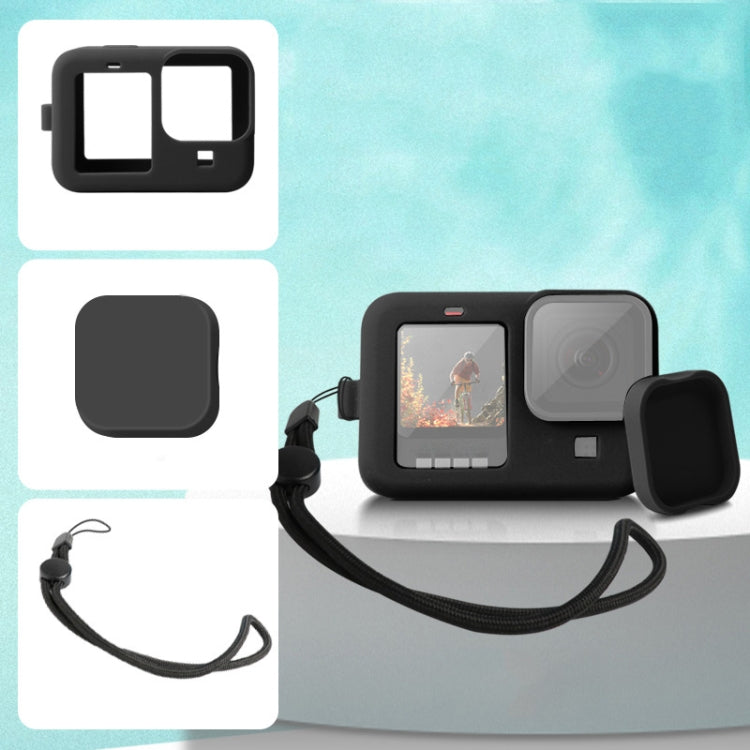 Per GoPro HERO10 Black / HERO9 Black Custodia protettiva in silicone con cinturino da polso e copriobiettivo, For GoPro HERO10 Black