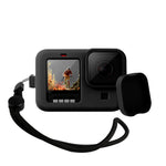 Per GoPro HERO10 Black / HERO9 Black Custodia protettiva in silicone con cinturino da polso e copriobiettivo, For GoPro HERO10 Black