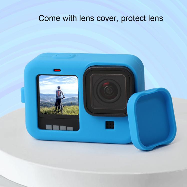 Per GoPro HERO10 Black / HERO9 Black Custodia protettiva in silicone con cinturino da polso e copriobiettivo, For GoPro HERO10 Black