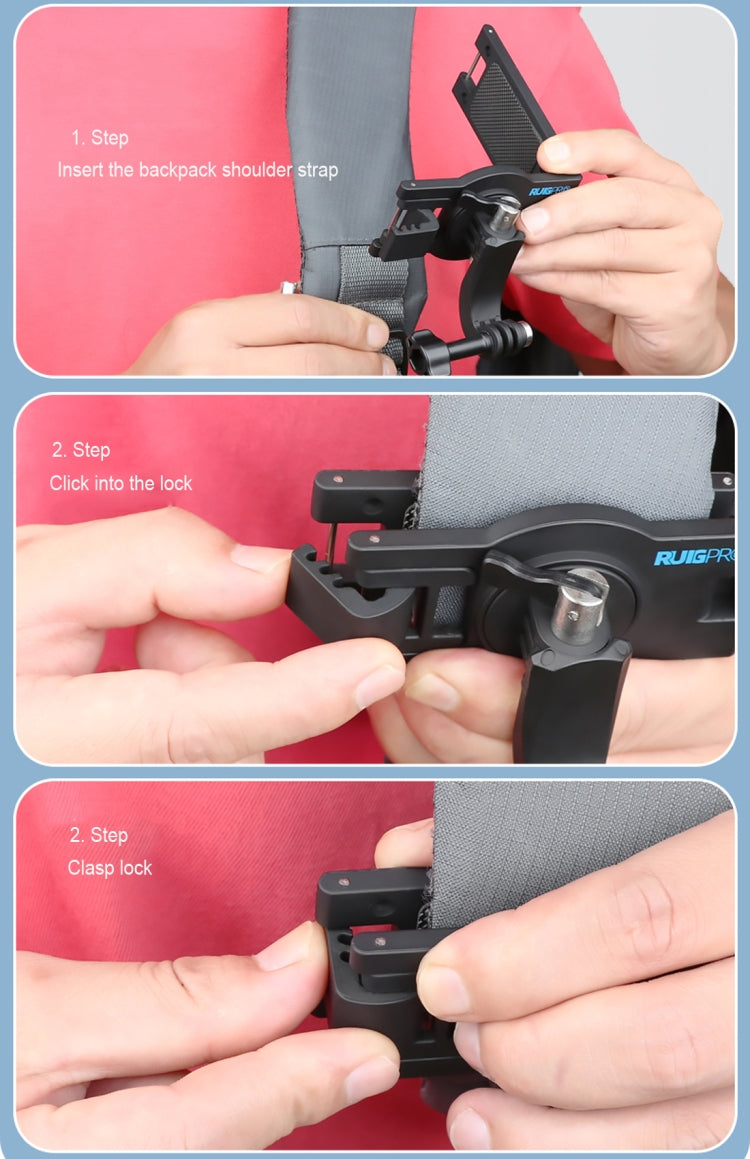 RUIGPRO Supporto per tracolla a sgancio rapido con rotazione a 360 gradi Supporto per zaino a spalla per GoPro Hero11 Nero / HERO10 Nero /9 Nero /8 Nero /7 /6 /5 /5 Sessione /4 Sessione /4 /3+ /3 /2 /1, DJI OsmoAzione e altre action cam