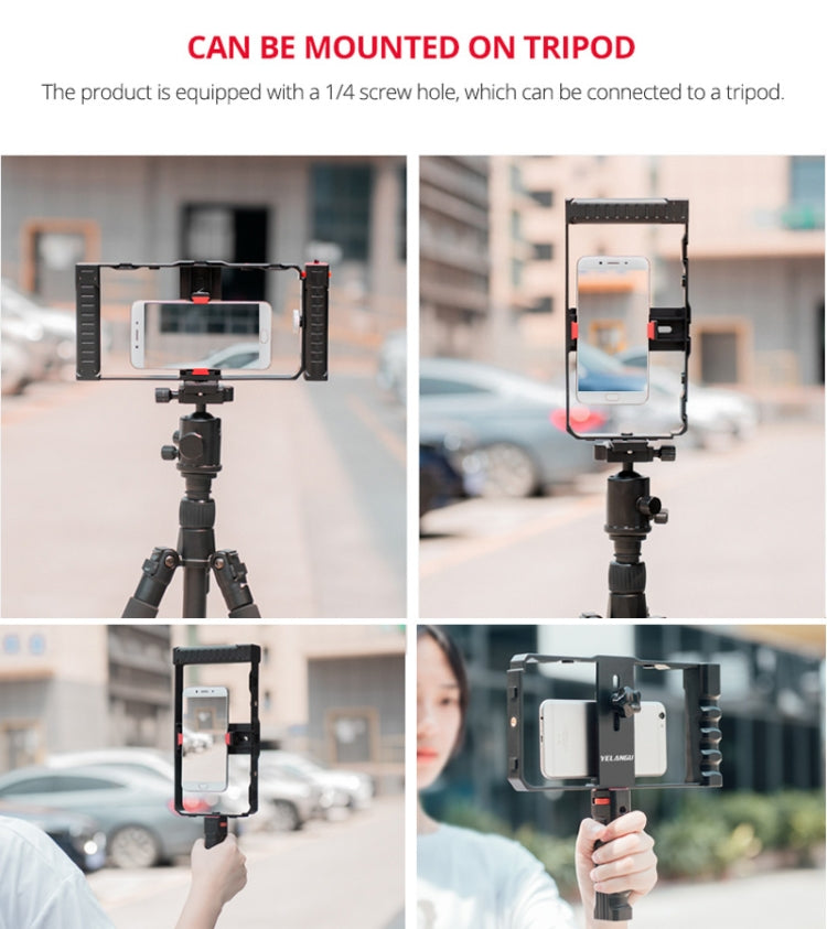 YELANGU PC02A Vlogging Trasmissione dal vivo Gabbia in plastica Video Rig Staffa stabilizzatrice per produzione cinematografica per iPhone, Galaxy, Huawei, Xiaomi, HTC, LG, Google e altri smartphone, PC02A