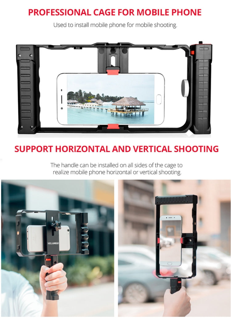 YELANGU PC02A Vlogging Trasmissione dal vivo Gabbia in plastica Video Rig Staffa stabilizzatrice per produzione cinematografica per iPhone, Galaxy, Huawei, Xiaomi, HTC, LG, Google e altri smartphone, PC02A